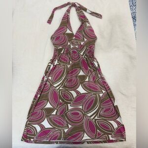 Tommy Bahama Pink and Brown Backless Halter Dress